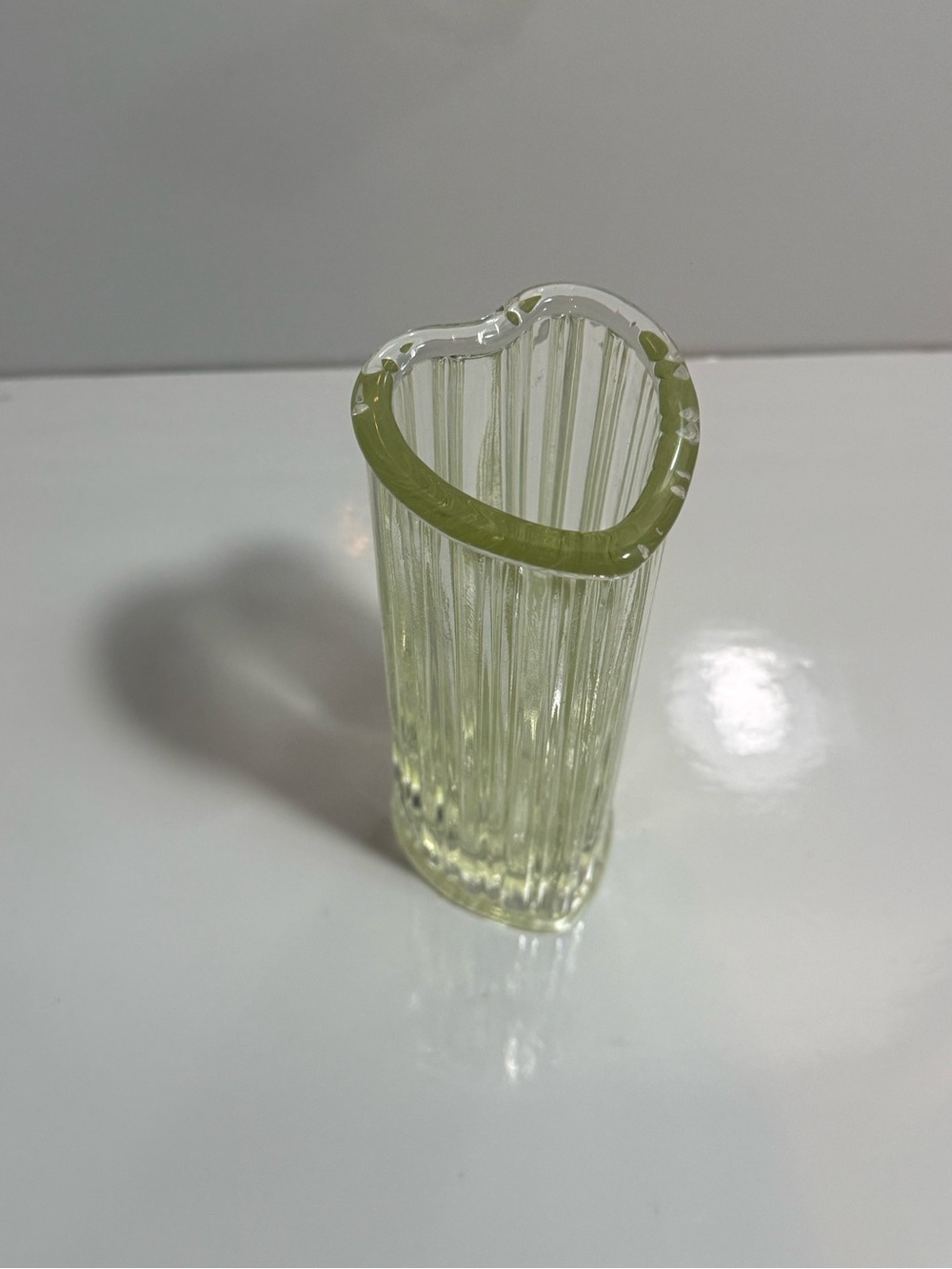 Vintage 82Heart Shaped Glass 7 1/2" Tall Clear Fluted Flower Vase Valentines Day